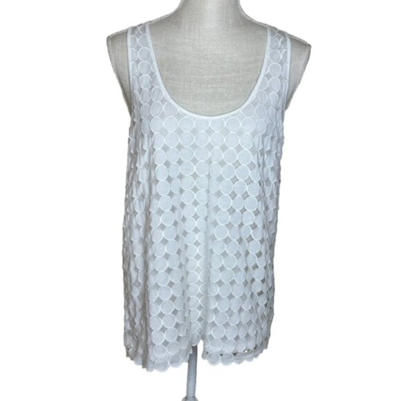 J. CREW White Sleeveless Eyelet Dot Top - Size Large - Picture 2 of 5